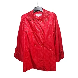 Ann Klein Red Double Breasted Button Up Rain Coat Jacket Women's Size Large - Picture 1 of 7