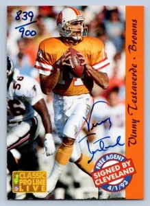 Vinny Testaverde 1993 Classic Pro Line autógrafos en vivo automático 839/900 Buccaneers - Imagen 1 de 2