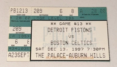Boston Celtics Pistons 12/13/1997 NBA Ticket Stub Dumars Williams Walker HOF - Image 1 of 2