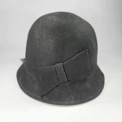 Sombrero negro 100 % lana fieltro Cloche Mossimo con lazo talla única nuevo con etiquetas Foto 1 de 4