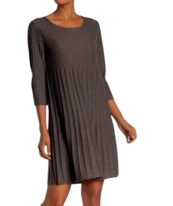 Eileen Fisher Petite PP Brown Ribbed Pleated 100% Fine Wool Knit Dress Size 4 - Picture 1 of 10