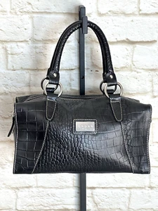 Black Faux Croc Leather Top Handle Handbag Cross Vegan Handbag - Picture 1 of 24
