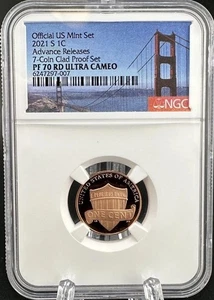 2021 S NGC PF70 RD Ultra Cameo Advance Releases Lincoln Cent from 7 Coin Set - Picture 1 of 5