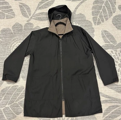 Chaqueta de lluvia reversible con capucha Mycra Pac Now para mujer talla 4 1X bolsillos tostados y negros Foto 1 de 4