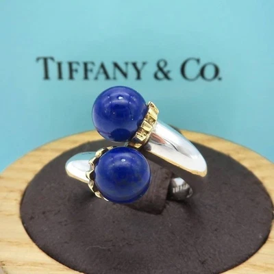 Anillo de lapislázuli doble vintage raro Tiffany & Co. 750/18K SV925 HA167 Foto 1 de 4