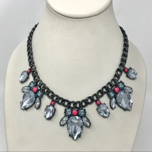 BaubleBar Jeweled Necklace Black Snake Chain with Silver & Pink Stones - Picture 1 of 7