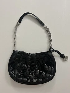 Brighton Leather Rosalie Small Shoulder Bag Flower Purse Black - Picture 1 of 9