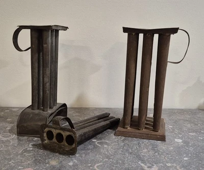 Three Antique Tin Taper Candle Molds  - Image 1 of 4