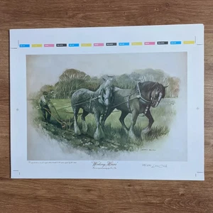 Signed By Artist Leon Olin Vintage Working Shire Horses Farming Painting Print - Picture 1 of 7