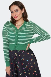 Retro Vintage Scallop Patterned Style Cardigan Green - Picture 1 of 5