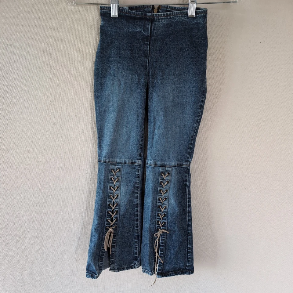 Pantalones de mezclilla vintage Y2K LEI con cordones 6/8 tiro bajo acampanados campana abrazadera raros Foto 1 de 4