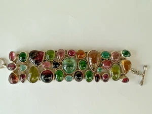 Brazalete de plata de ley multicolor piedras semipreciosas 7" - Imagen 1 de 24