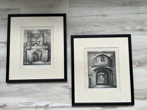 Paar antike Druck Stiche Architektur Gotik J Halfpenny 1807 Mönch Barren - Bild 1 von 15
