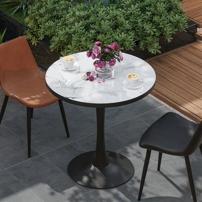 30” Round Dining Table No Chairs Sintered Stone Kitchen Leisure Coffee Table - Image 1 of 4