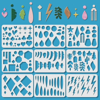 Plantilla para hacer pendientes grandes reutilizables 9 piezas plantillas de pendientes de cuero, plástico Foto 1 de 4