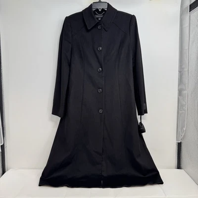 NWT Katherine Kelly Size 6 Black Notch Collar Long Sleeve Button Front Coat $599 - Image 1 of 4