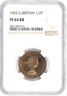 1953 Great Britain 1/2 Penny, NGC PR 64 RB, KM-882, Red Brown Proof - Image 1 of 2