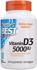Doctor's Best Vitamin D3 125mcg (5,000IU) 720 Softgels, Immune Heart Bone Health