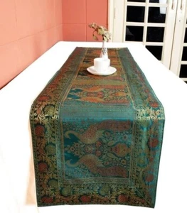 Indische Handarbeit Pfau Design Zuhause Küche Seide Esstisch Läufer 16x60 Zoll - Bild 1 von 3