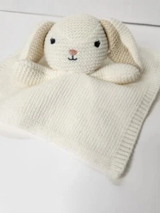 Modern Rabbit Baby Bunny Lovey Cream Beige Ivory White Brown Ears Crochet Knit  - Picture 1 of 7