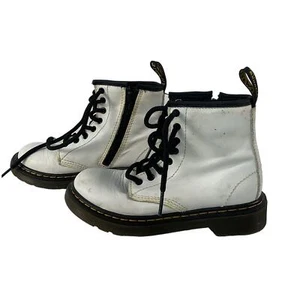 Dr. Marten's Kids' Girls White Leather Side Zip Lace Up Combat Booties Size 13 - Picture 1 of 5