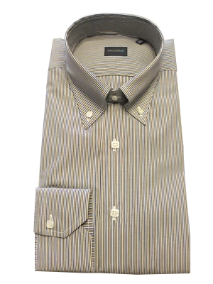 Camicia Uomo artigianale a righe Blu Marrone collo Button Down 100% cotone - Immagine 1 di 2