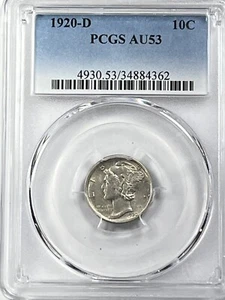 1920-D Mercury Dime : PCGS AU53 - Imagen 1 de 4