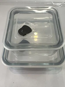 2 Pcs X SQUARE CLEAR GLASS CONTAINER WITH PLASTIC LIDS (500 Ml & 200 Ml )π«π« - Picture 1 of 6