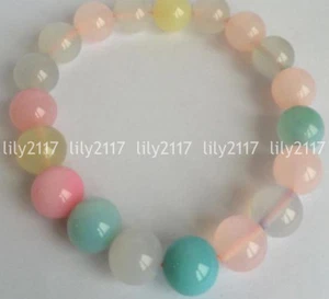 Natural 8/10/12mm MultiColor Chalcedony Gemstone Round Beads bracelets 7.5'' AAA - Picture 1 of 6