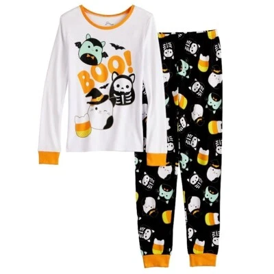 Squishmallows Halloween Pajamas Set Shirt Girl 6 8 10 12 14 Cat Bat Skeleton NWT - Image 1 of 4