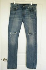 Baldwin Henley Slim Leg Jeans Blue Denim Button Fly Distressed Knee 31W