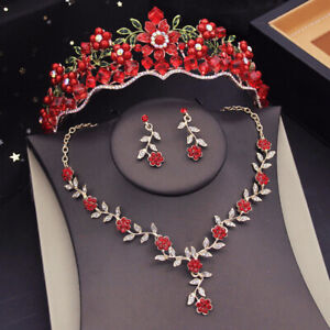 Gorgeous Flower Tiaras Bridal Jewelry Sets For Women Crown Choker Necklace Sets