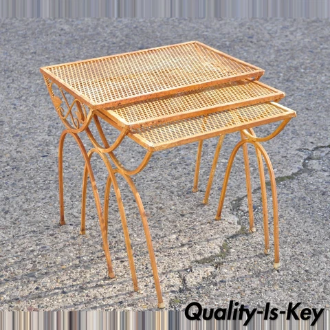 Vintage Salterini Mid Century Wrought Iron Nesting Side Tables - Set of 3 Cover