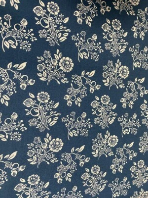 Circa 1800's Flower Bouquet Tan Blue 100% cotton Fabric per yd Quilting / Sewing - Image 1 of 3