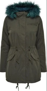Only Contrast Fur Parka Coat Peat UK M RRP £60 LN029 NN 01 - Picture 1 of 3