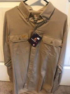 Med. Long - LAPCO FR Fire Flame Resistant Uniform Work Shirt Cotton - Khaki Men - Picture 1 of 3