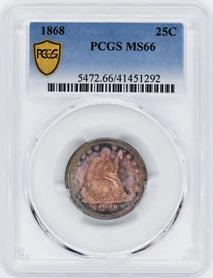 1868 LIBERTY SEATED 25C PCGS MS 66 - Image 1 of 4