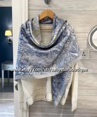 Sallys 70% Cashmere & 30% Silk Wrap Scarf Garden Print Double Face Shawl 53" - Image 1 of 4