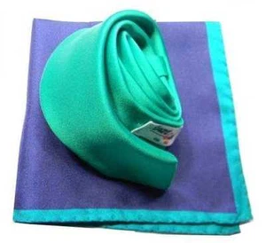COMPLETO CRAVATTA verde 6 CRAVATTINO E POCHETTE bordo in contrasto MADE IN ITALY - Picture 1 of 1