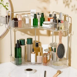 2 Tier Corner Bathroom Organizer Countertop Plastic Bathroom Counter Organizer V - Picture 1 of 6