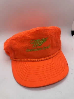 Винтажная регулируемая шапка Miller Genuine Draft Beer оранжевая зеленая неоновая нейлоновая 90-е - Изображение 1 из 4