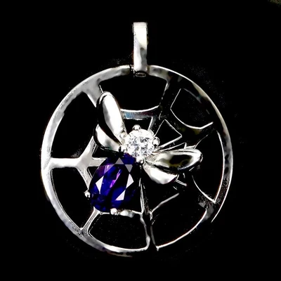 Black Friday 925 Sterling Silver Pendant Oval Amethyst 7x5mm Bee Jewelry - Image 1 of 4