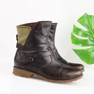 Botas Teva Mujer Talla 10 Marrón Impermeable Cuero Lona Tobillo Cremallera Informales Foto 1 de 4