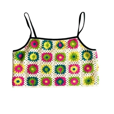 Top para mujer Wild Fable talla L abuela cuadrado ganchillo retazos festival boho hippie Foto 1 de 4