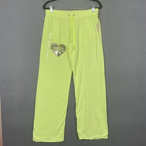 Victorias Secret Pants Womens Small Neon Yellow Angel Heart Sequin Lounge Casual - Picture 1 of 13
