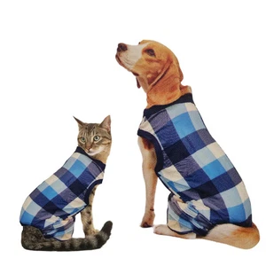 Blue Plaid Pet Pajamas T Shirt Dog & Cat PJs Family Holiday Sizes, XS S M L - Picture 1 of 15