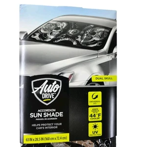 Car Windshield Folding Sun Shade DUAL SKULLS (Universal Fit) Auto Drive - Bild 1 von 10