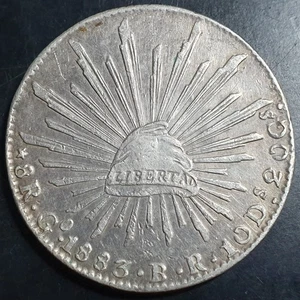 Mexico Second Republic 8 Reales 1883 Go BR Guanajuato Mint Sharp Detail - Picture 1 of 6