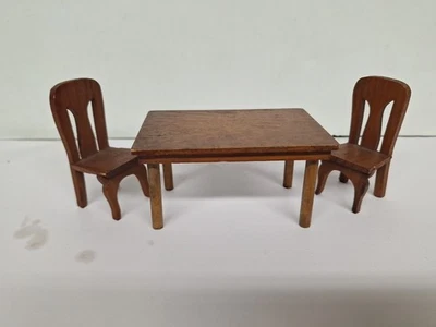 Vintage Wooden Dollhouse Furniture Table 2 Chairs 4" X 2.5" - Image 1 of 4