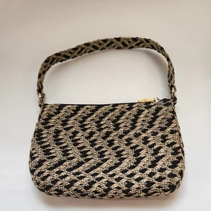 Talbots Wicker Braided Shoulder Bag Black & Gold Y2K Style - Picture 1 of 13